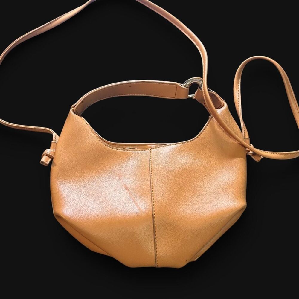 Street Level Cognac Vegan Leather Crescent Shoulder Bag